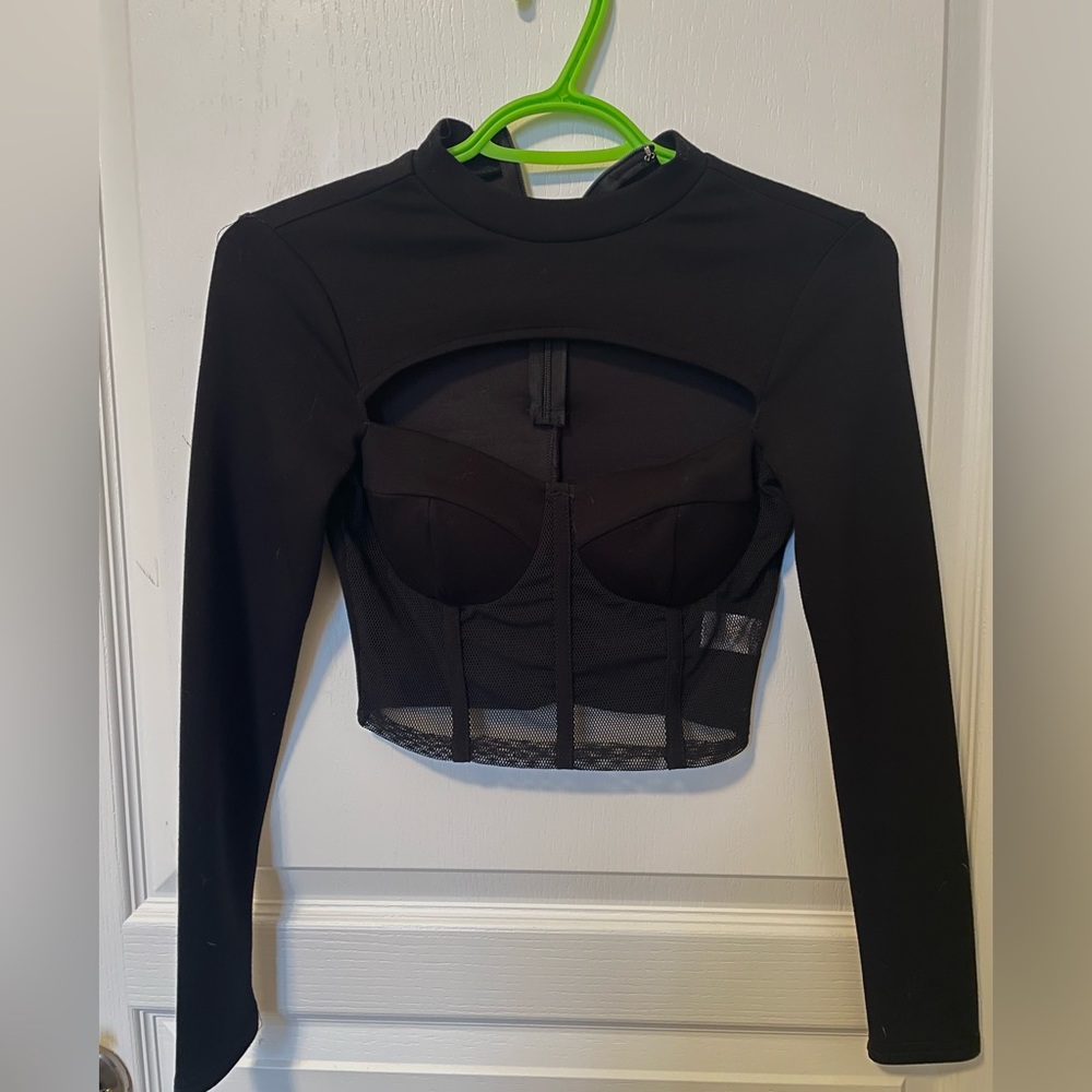 Black mesh corset style top
